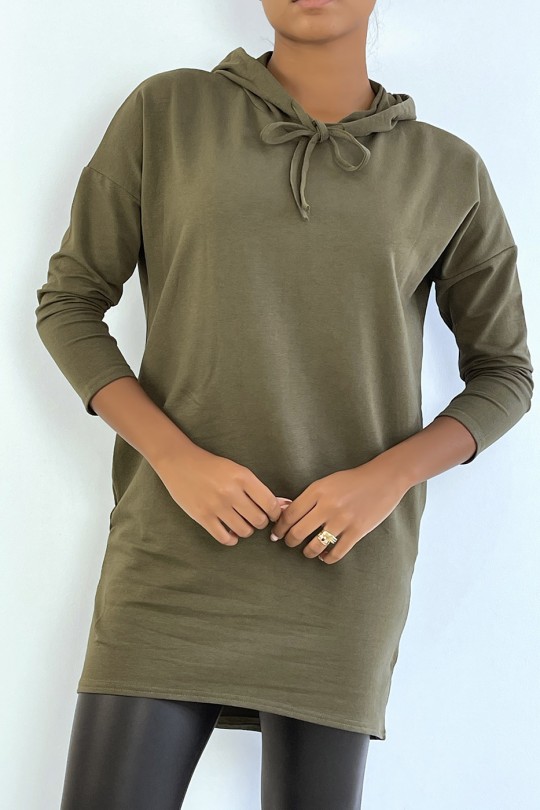 Lichtkaki sweatshirtjurk met capuchon en lange mouwen - 3