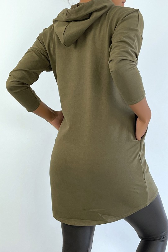Lichtkaki sweatshirtjurk met capuchon en lange mouwen - 6