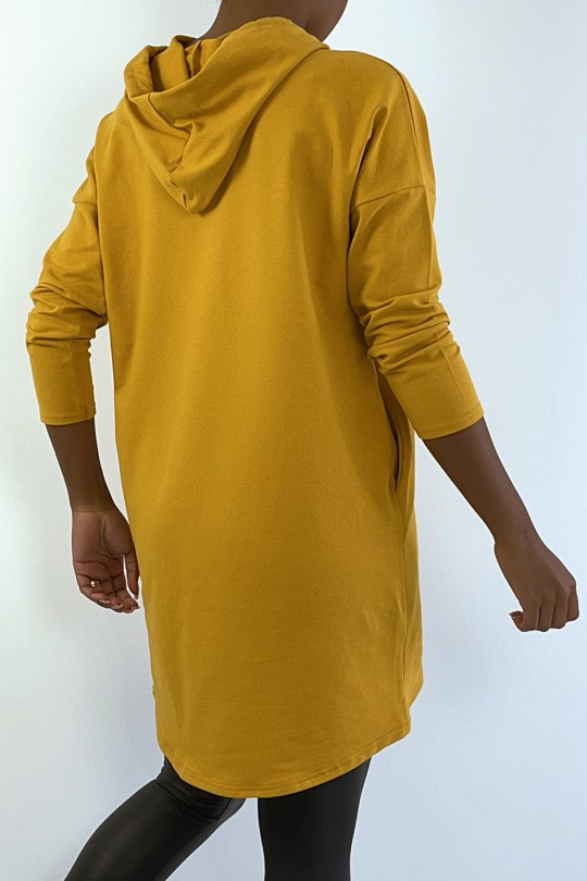 Light Mustard Hooded Long Sleeve Sweatshirt Dress - 5