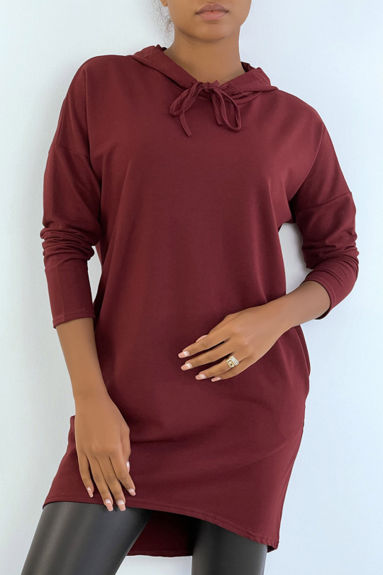 Licht bordeauxrode sweatshirtjurk met capuchon en lange mouwen - 3