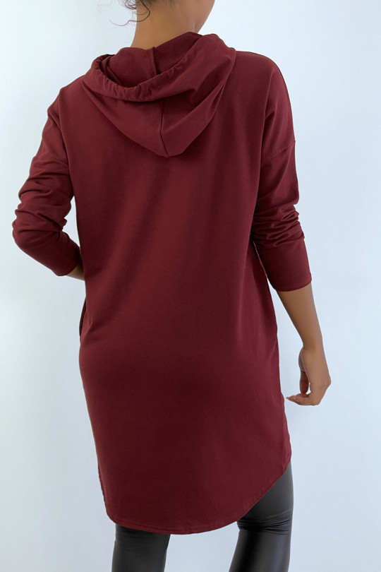 Licht bordeauxrode sweatshirtjurk met capuchon en lange mouwen - 4