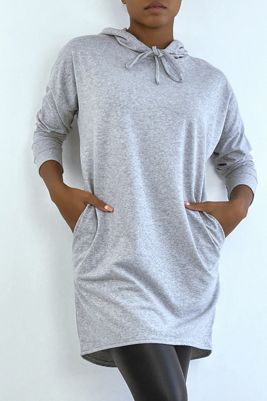 Light gray hooded long sleeve sweatshirt dress - 2
