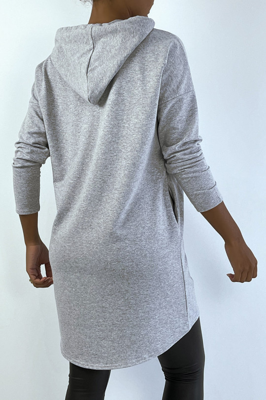 Light gray hooded long sleeve sweatshirt dress - 4