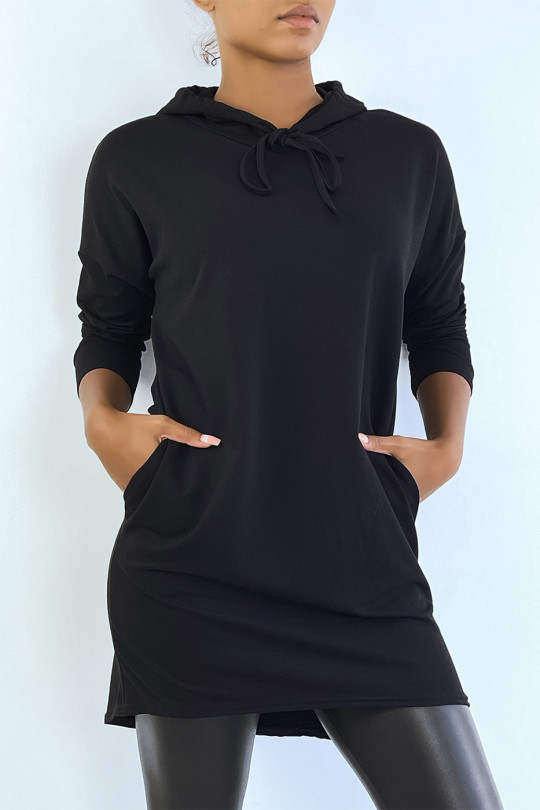 Lightweight black hooded long sleeve sweatshirt dress - 4