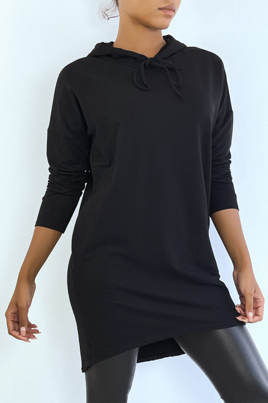 Lightweight black hooded long sleeve sweatshirt dress - 5