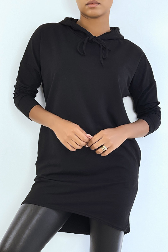 Lightweight black hooded long sleeve sweatshirt dress - 6