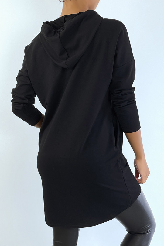 Lightweight black hooded long sleeve sweatshirt dress - 7