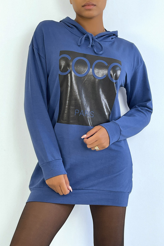 Indigo hoodie with COCO paris writing on the front - 1