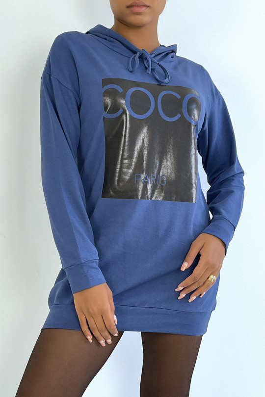 Indigo hoodie with COCO paris writing on the front - 2