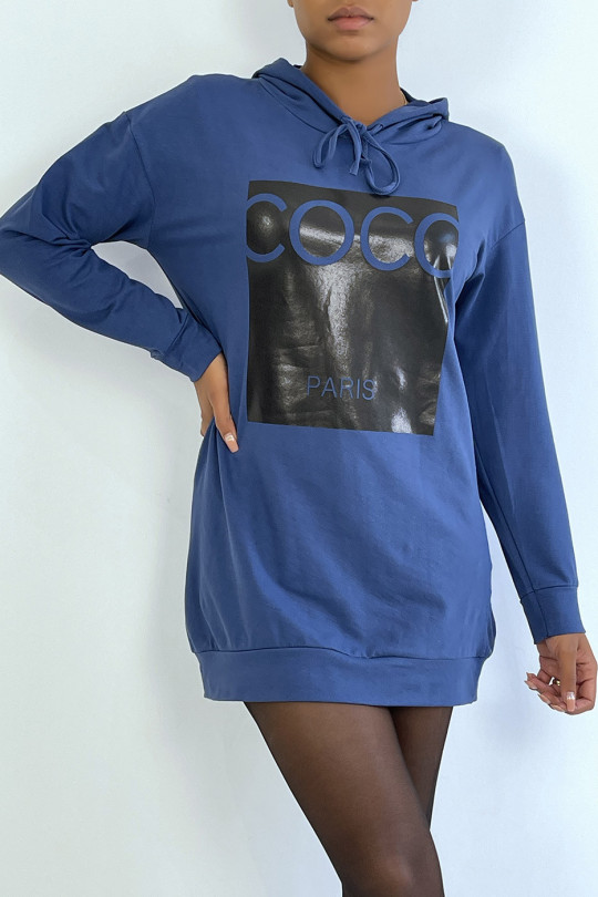 Indigo hoodie with COCO paris writing on the front - 3