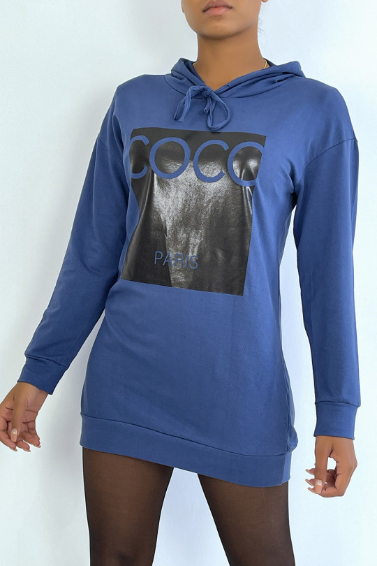 Indigo hoodie with COCO paris writing on the front - 4
