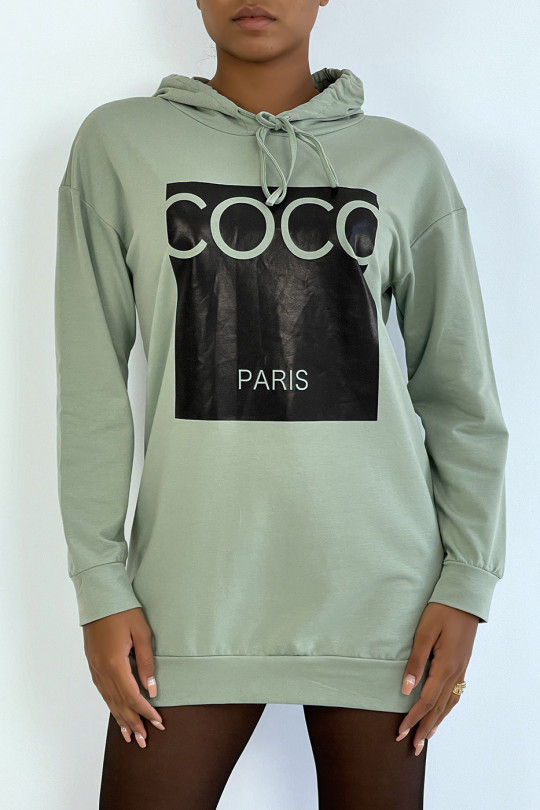 Sweat à capuche vert d'eau avec écriture COCO paris à l'avant - 3