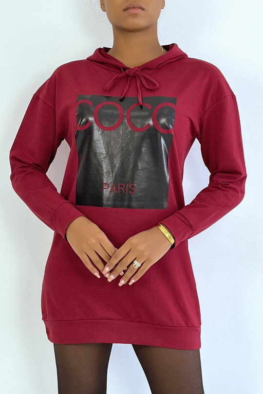 Bordeauxrode hoodie met COCO Paris-schrift op de voorkant - 2