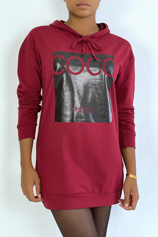 Bordeauxrode hoodie met COCO Paris-schrift op de voorkant - 3