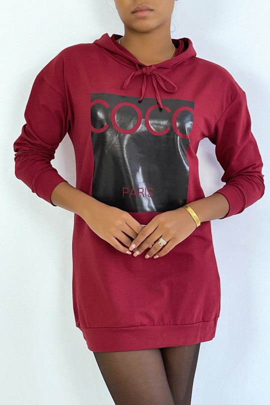 Bordeauxrode hoodie met COCO Paris-schrift op de voorkant - 4