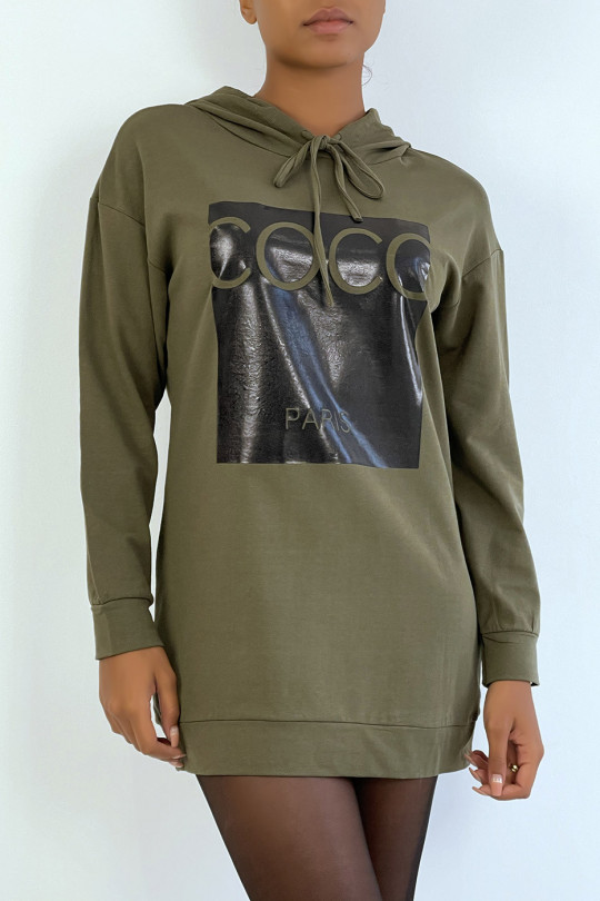 Sweat à capuche kaki avec écriture COCO paris à l'avant - 2