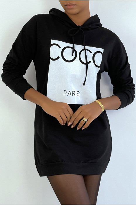 Sweat capuche noir avec criture COCO paris l avant