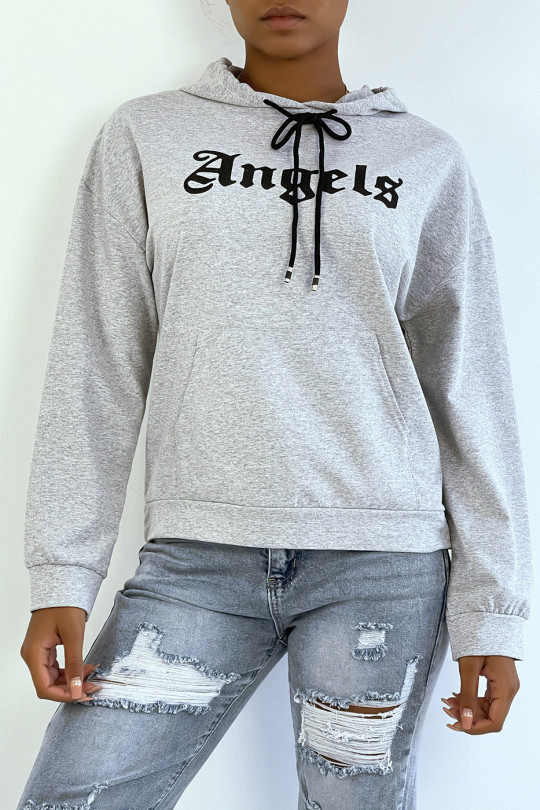 Gray hoodie with ANGELS writing and pockets - 1