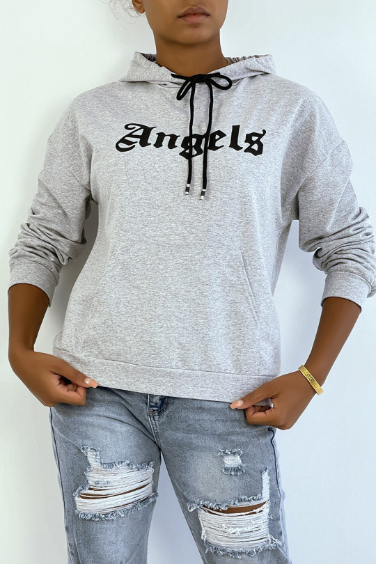 Gray hoodie with ANGELS writing and pockets - 3