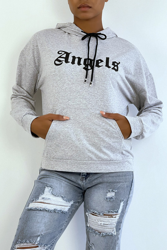 SwGGt à capuche gris avec écriture ANGELS et poches - 7