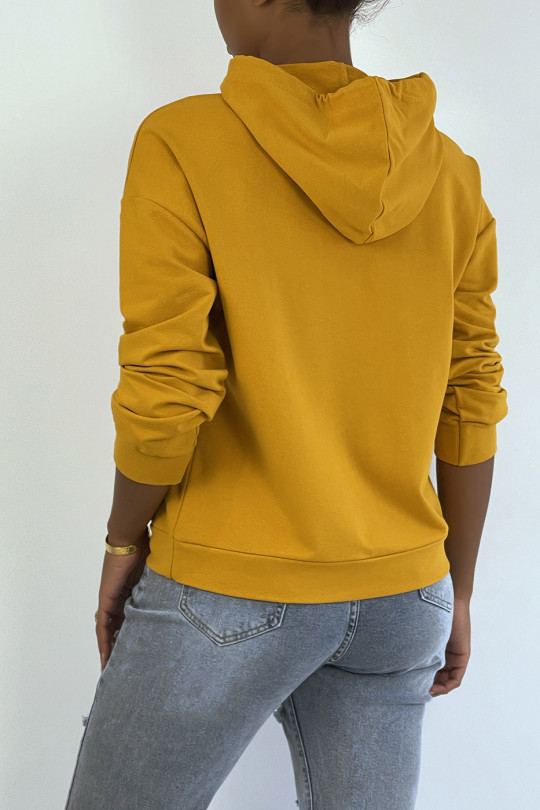 Mustard hoodie with ANGELS writing and pockets - 5