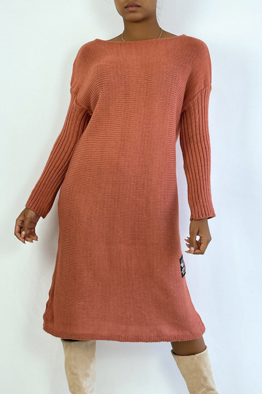 Longue robe pull fuchsia composé de laine et de mohair - 2