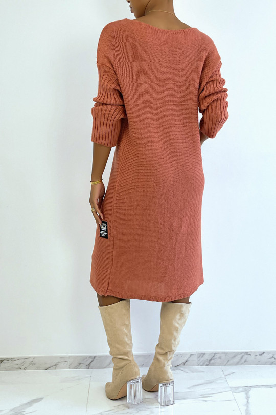 Lange fuchsia sweaterjurk van wol en mohair - 3