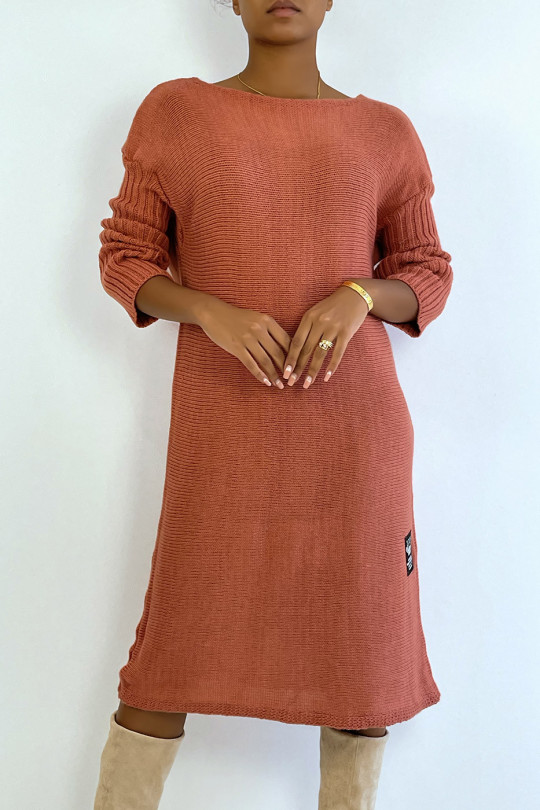 Longue robe pull fuchsia composé de laine et de mohair - 4