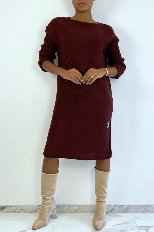 Long burgundy sweater dress made of wool and mohair - 1