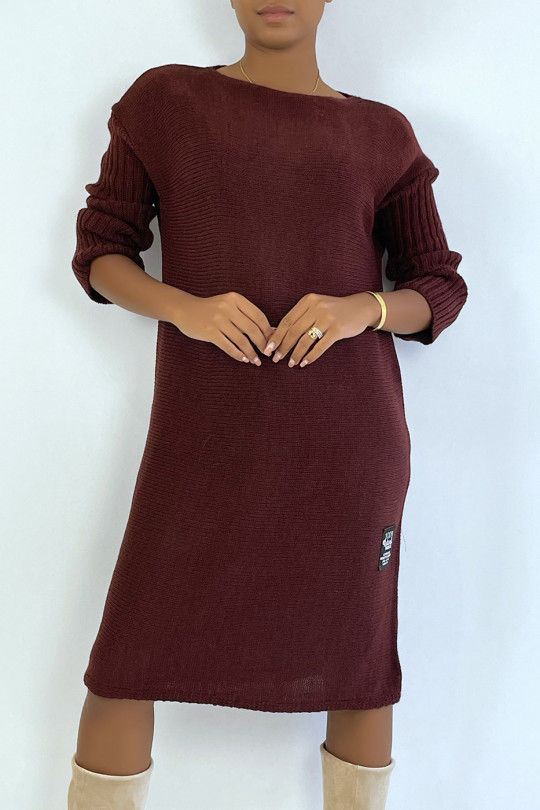 Long burgundy sweater dress made of wool and mohair - 2