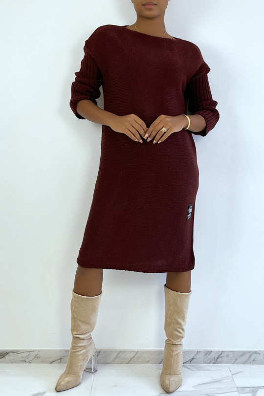 Long burgundy sweater dress made of wool and mohair - 3
