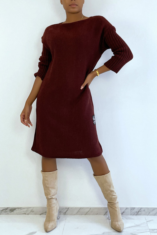 Longue robe pull bordeaux composé de laine et de mohair - 4