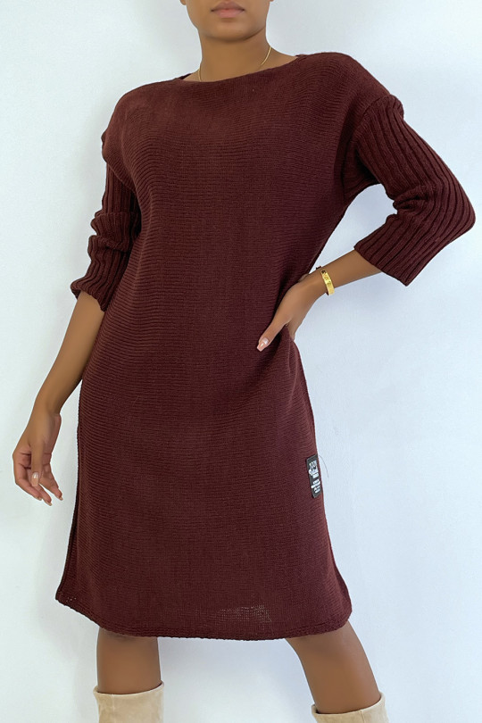 Longue robe pull bordeaux composé de laine et de mohair - 5