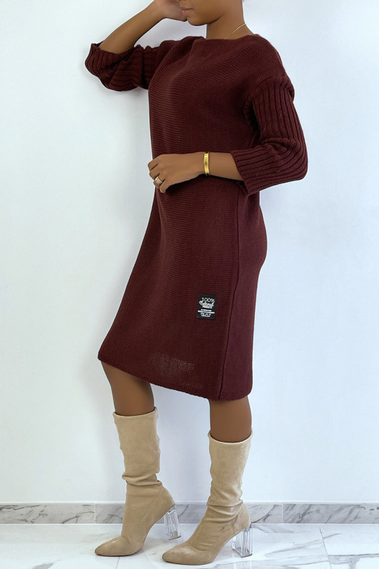 Long burgundy sweater dress made of wool and mohair - 6