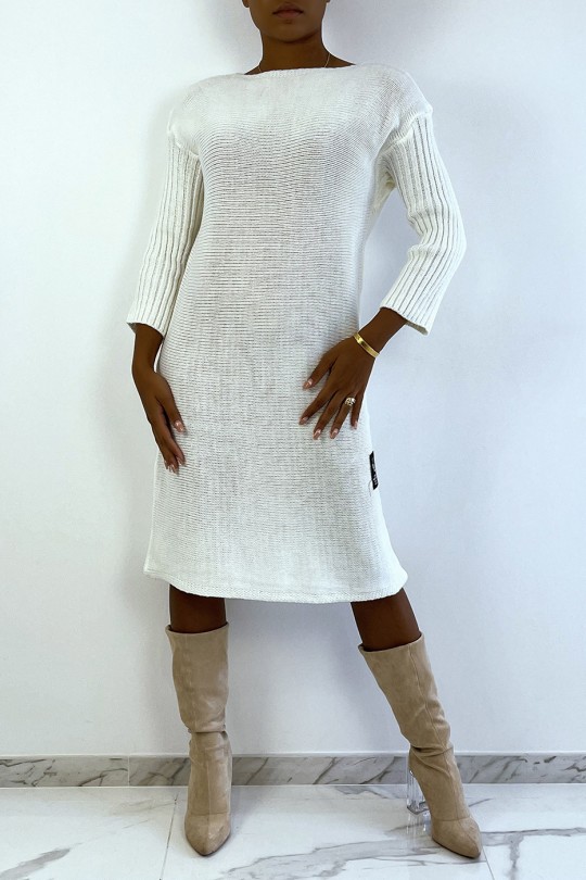 Lange witte sweaterjurk van wol en mohair - 1