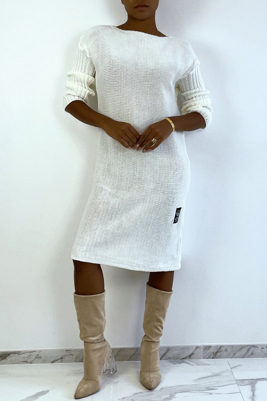 Lange witte sweaterjurk van wol en mohair - 3