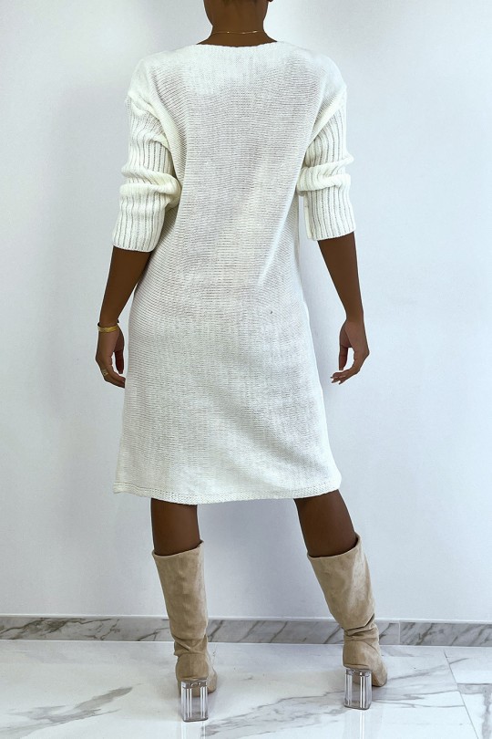 Lange witte sweaterjurk van wol en mohair - 4