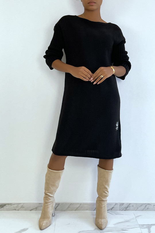 Longue robe pull noire composé de laine et de mohair - 1