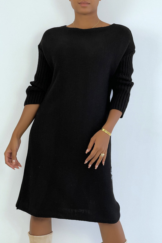 Longue robe pull noire composé de laine et de mohair - 2