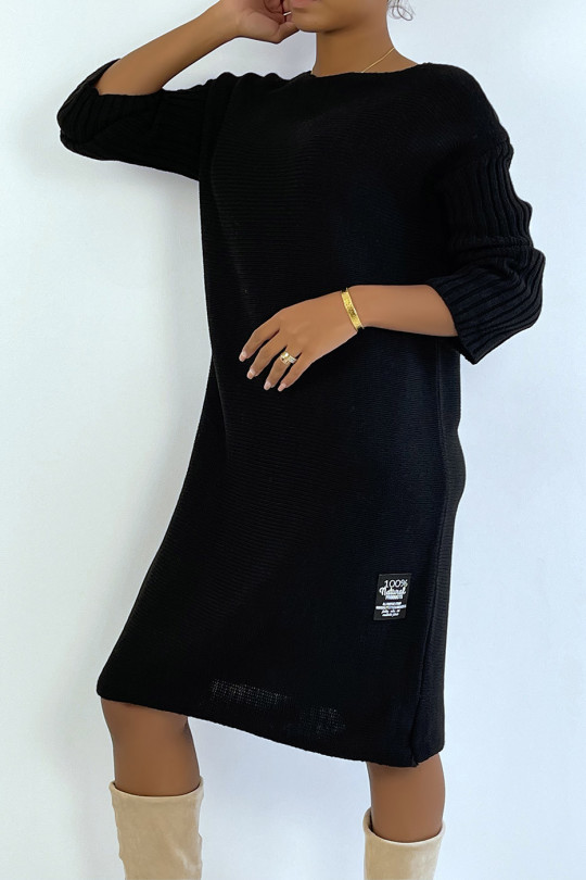 Longue robe pull noire composé de laine et de mohair - 3