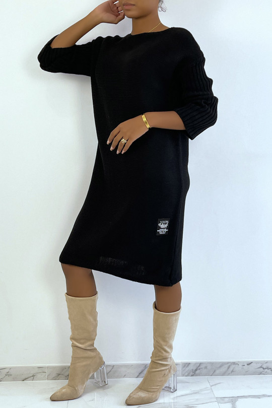 Longue robe pull noire composé de laine et de mohair - 4