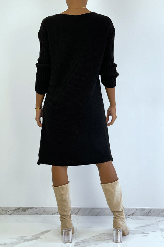 Longue robe pull noire composé de laine et de mohair - 5