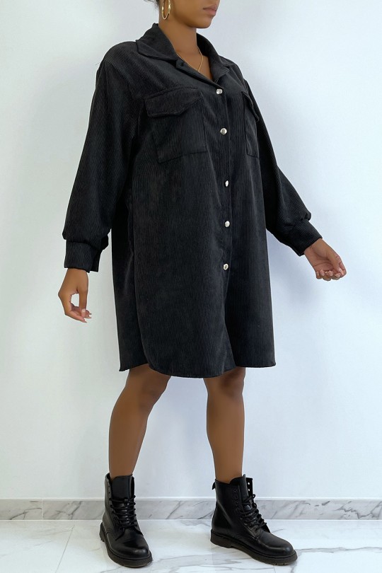 Longue sur chemise noire en velours avec poches au buste - 3