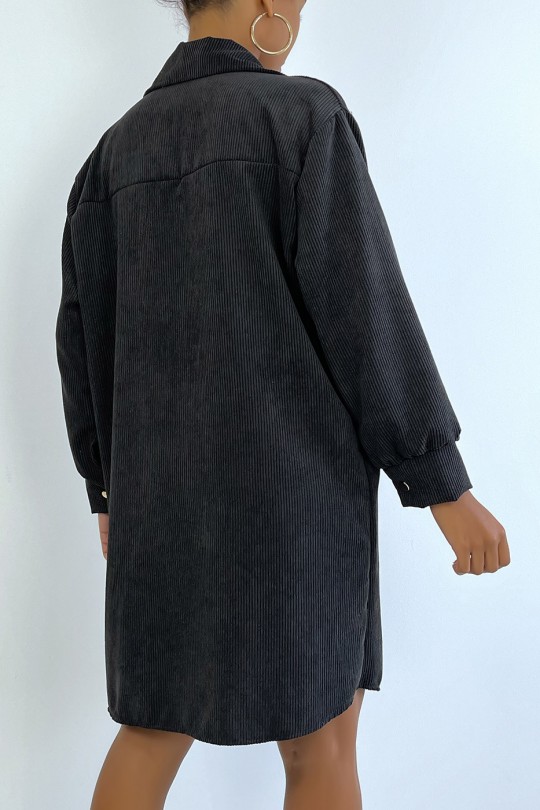 Longue sur chemise noire en velours avec poches au buste - 4