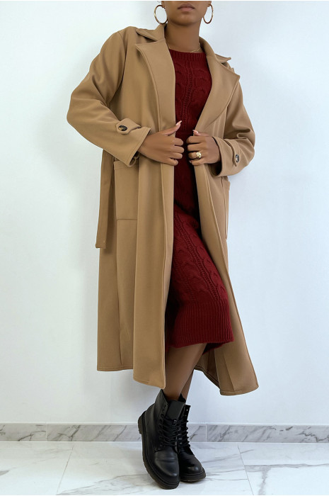 Long manteau camel over size avec boutons et poches - 2