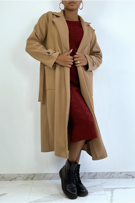 Long manteau camel over size avec boutons et poches - 3