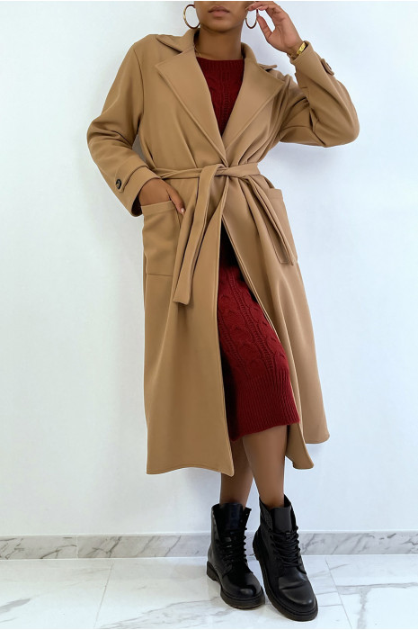 Long manteau camel over size avec boutons et poches - 4