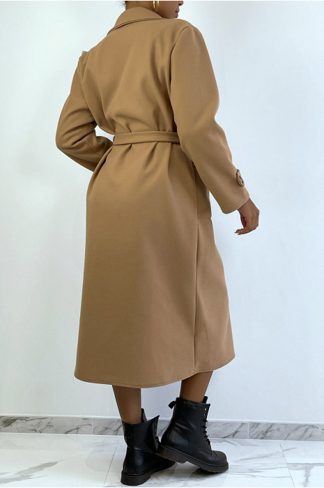 Long manteau camel over size avec boutons et poches - 6