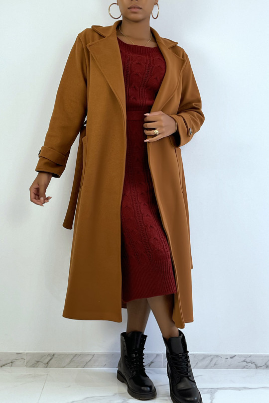 Long over size cognac coat with buttons and pockets - 1