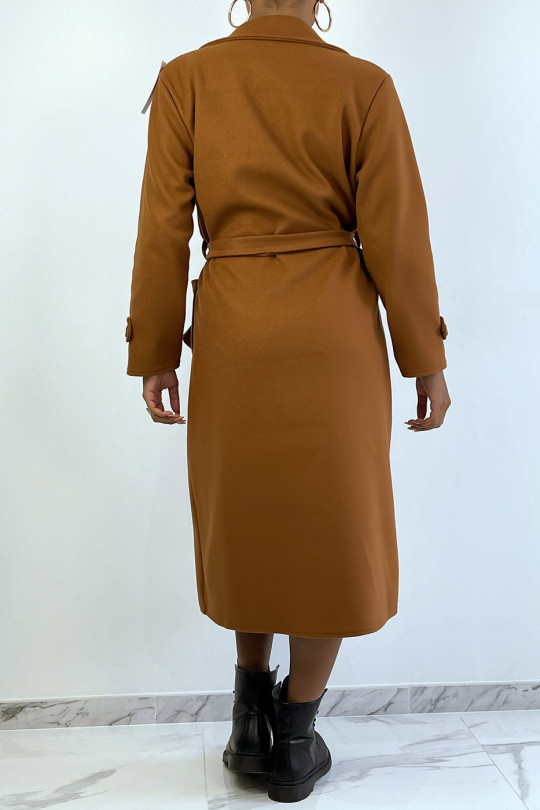 Long over size cognac coat with buttons and pockets - 5